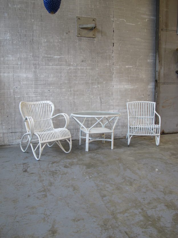 Rotan rotan fauteuiltjes tafel Rohe Noordwolde jaren 60