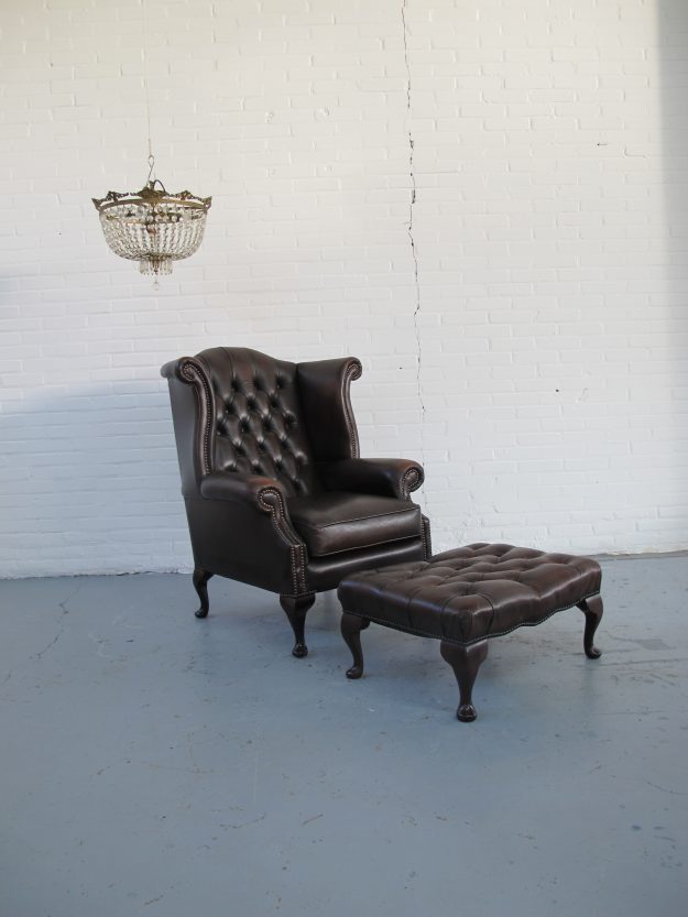 Originele Chesterfield heren oor fauteuil midsentury vintage