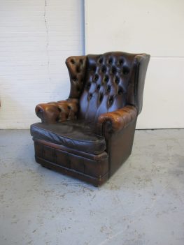 Springvale Chesterfield fauteuil bruinleder midsentury vintage