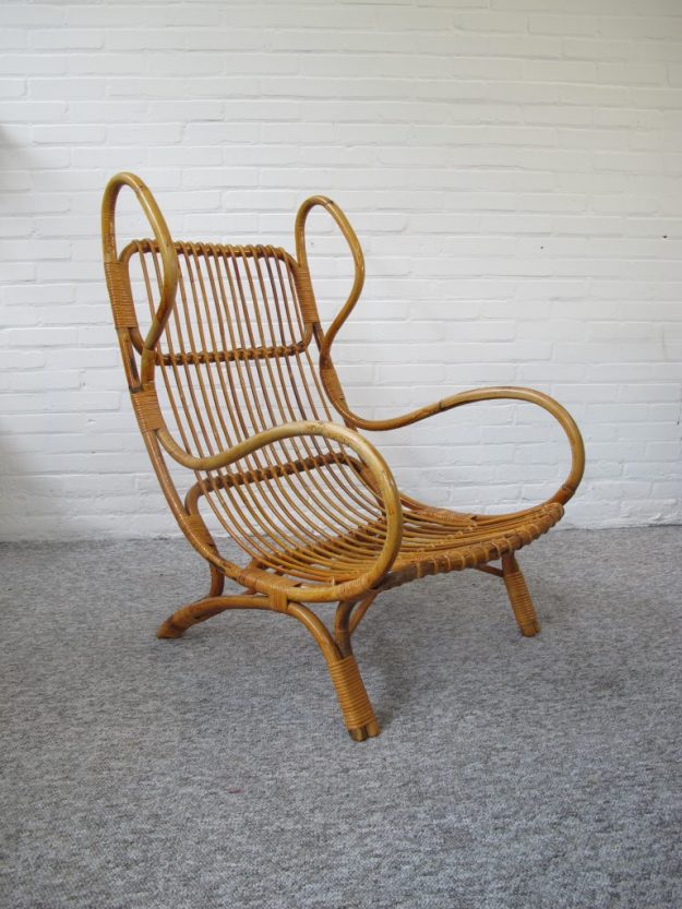 Rotan fauteuil loungefauteuil BP 16 Gio Ponti for Bonacina vintage midcentury
