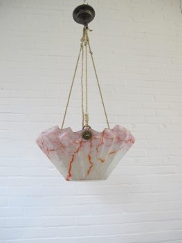 Lamp Art Deco Opaline glazen hanglamp vintage midcentury