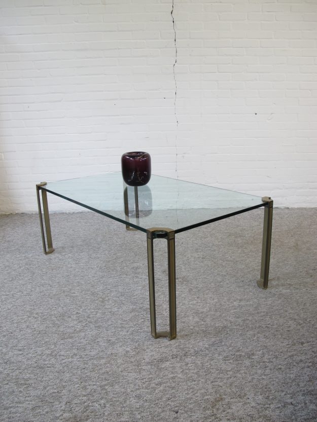 Tafel glas brass messing salontafel Peter Ghyczy vintage midcentury