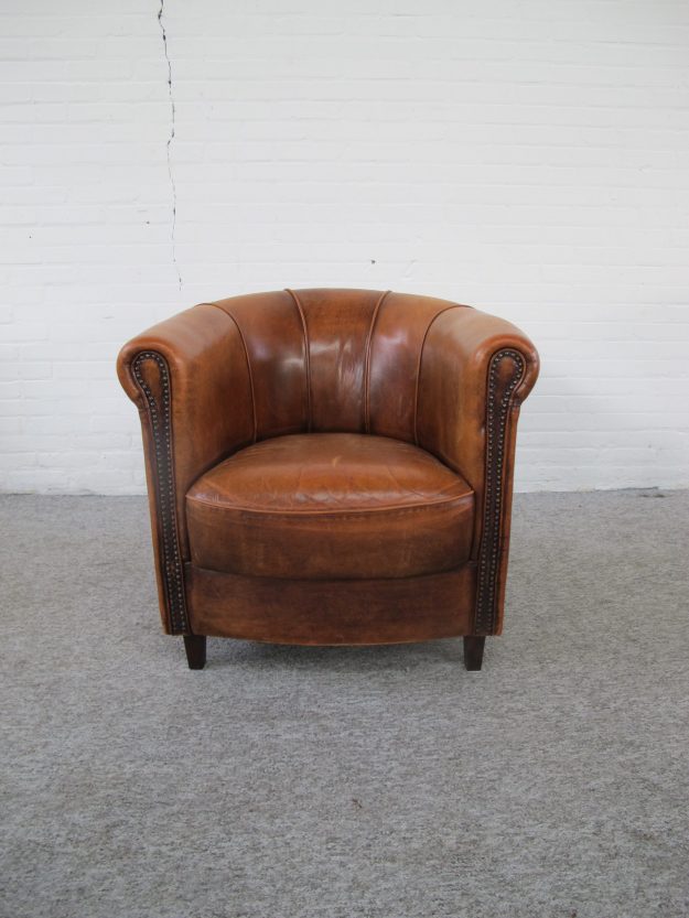 Fauteuil Joris schapenlederen sheep leather armchair vintage midcentury