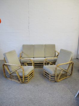 Bankstel sofa set rattan rotan bambo Paul Frankl vintage midcentury