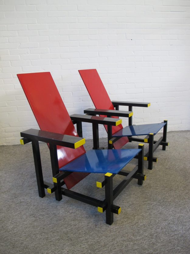 Gerrit Rietveld fauteuils armchairs Piet Mondriaan vintage midcentury
