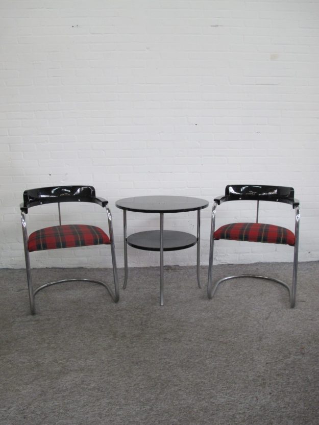Buizentoelen tubular chairs table Model J-2 Jan Schröfer vintage midcentury
