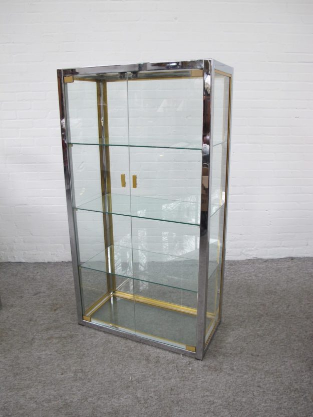 vitrinekast messing brass display cabinet Renato Zevi Italy vintage midcentury