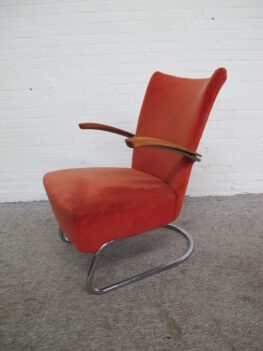 Fauteuil armchair Industriële Bauhaus Gispen buizen frame vintage midcentury