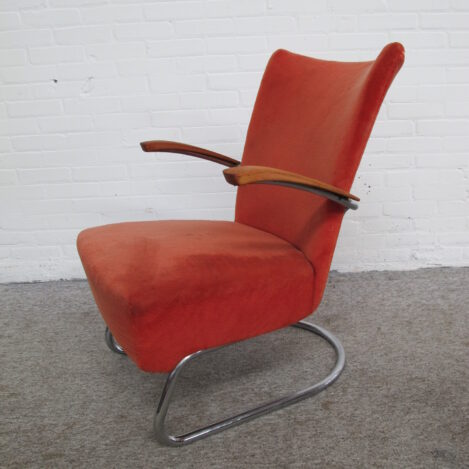 Fauteuil armchair Industriële Bauhaus Gispen buizen frame vintage midcentury