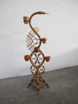 planten standaard plant stand rotan rattan snake slang slangen retro vintage midcentury