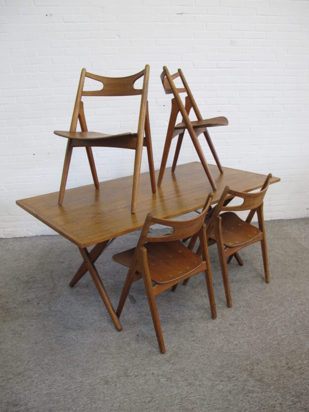Eethoek diningset Sawbuck Hans J. Wegner Andreas Tuck vintage midcentury
