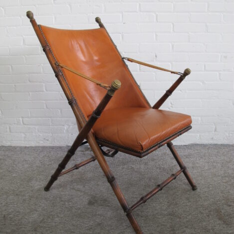 Fauteuil faux bamboo klapstoel folding chair Maison Jansen safari chair vintage midcentury