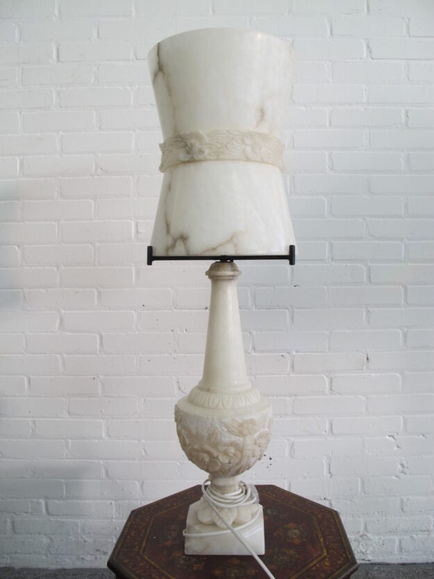 lamp marmeren Travertine tafellamp marble travertine table lamp vintage midcentury