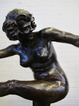 Beeld Bronze statue Pierre-François-Fernand Delannoy dancer Folie De Printemps vintage midcentury